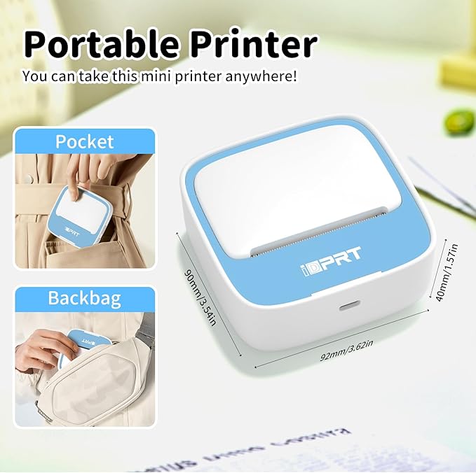 iDPRT Portable Mini Thermal Sticker Printer, Bluetooth Inkless Printers with 1 Roll Sticker Paper, Sticker Machine Efficiently and Quickly, for Notes, Journal, DIY, Kids Gift-DeskLoop Office