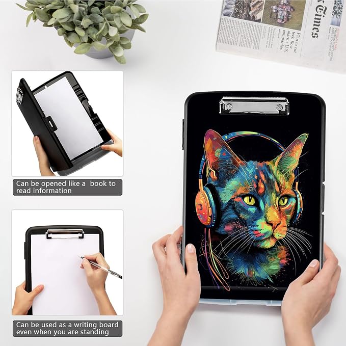 Clipboard with Storage, High Capacity Headset Cat Storage Clipboard 9.5x14 with - Image 4