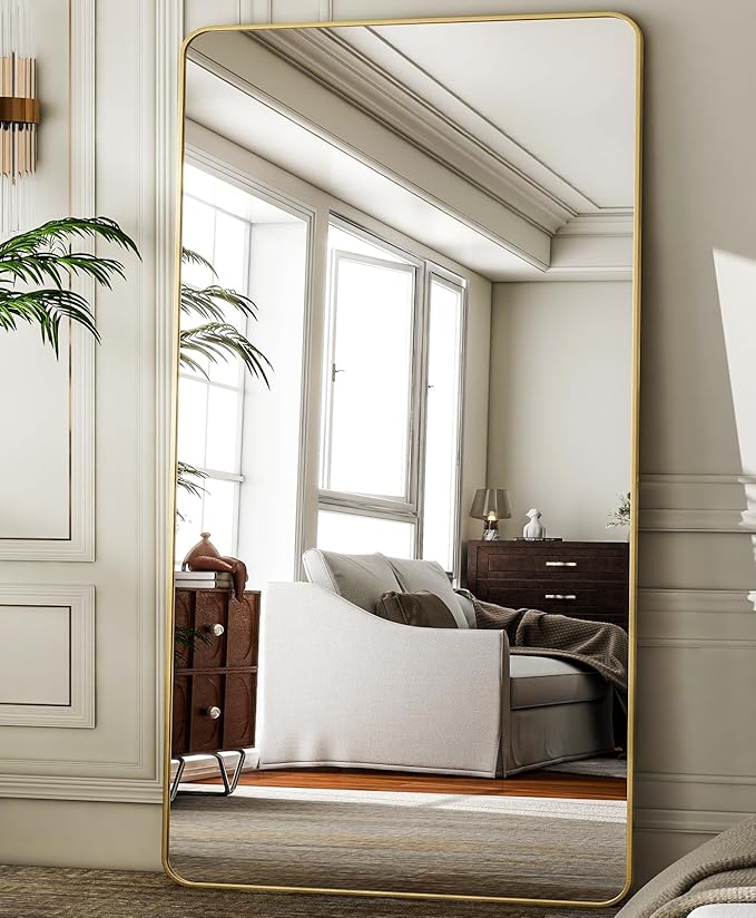 HARRITPURE 80x40 inch Oversized Full Length Mirror Aluminum Frame Floor Mirror Rectangular Full Body Mirror with Stand for Living Room,Bedroom,Cloakroom,Gold-DeskLoop Office
