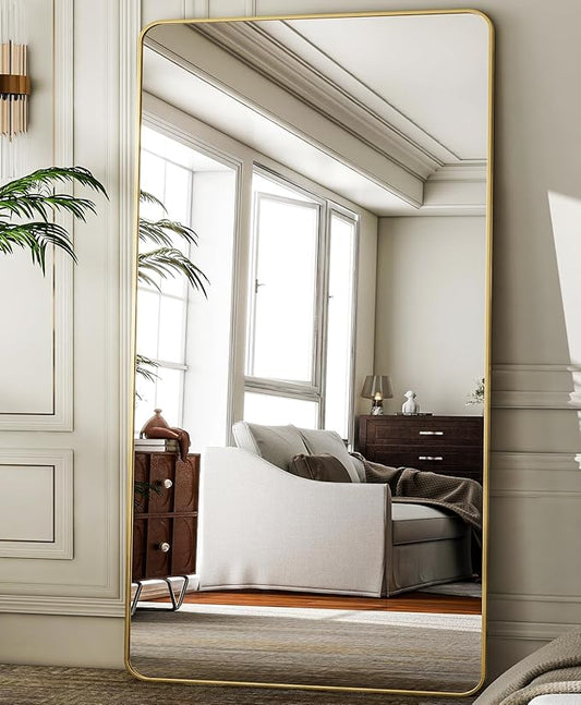 HARRITPURE 80x40 inch Oversized Full Length Mirror Aluminum Frame Floor Mirror Rectangular Full Body Mirror with Stand for Living Room,Bedroom,Cloakroom,Gold-DeskLoop Office