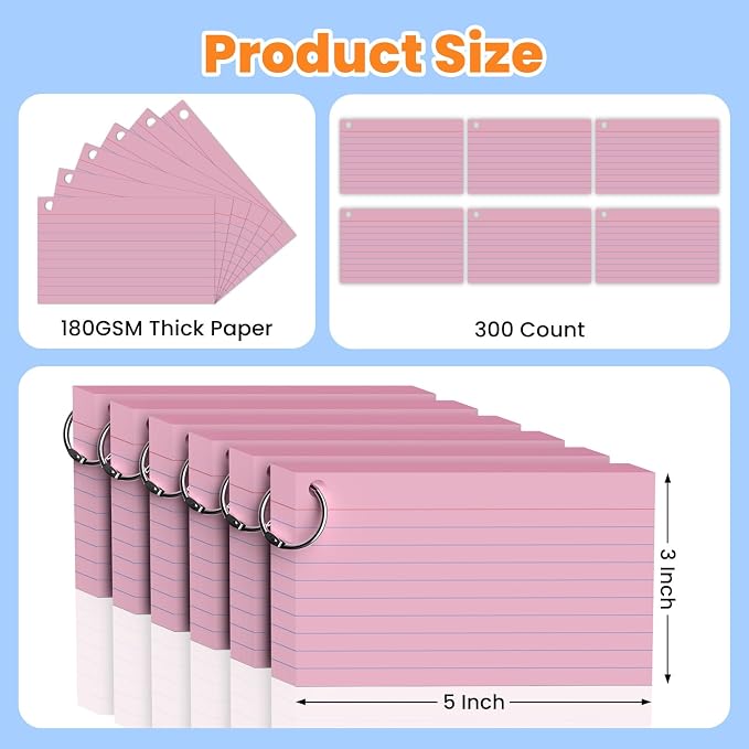 300 Count Pink Index Cards 3x5 Inch - Image 2