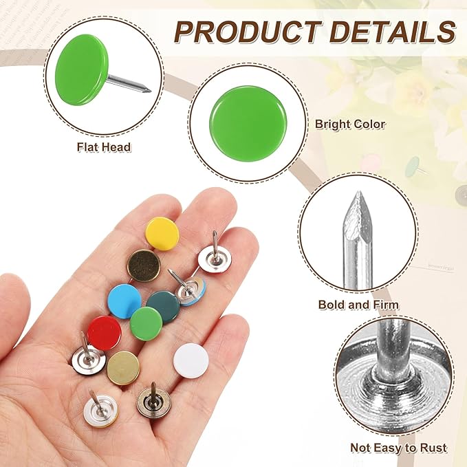 uxcell 60Pcs Upholstery Tacks, 11mmx15mm Flat Head Thumb Tack Decorative Furniture Nails Push Pins for Furniture Sofa Headboards, Light Green