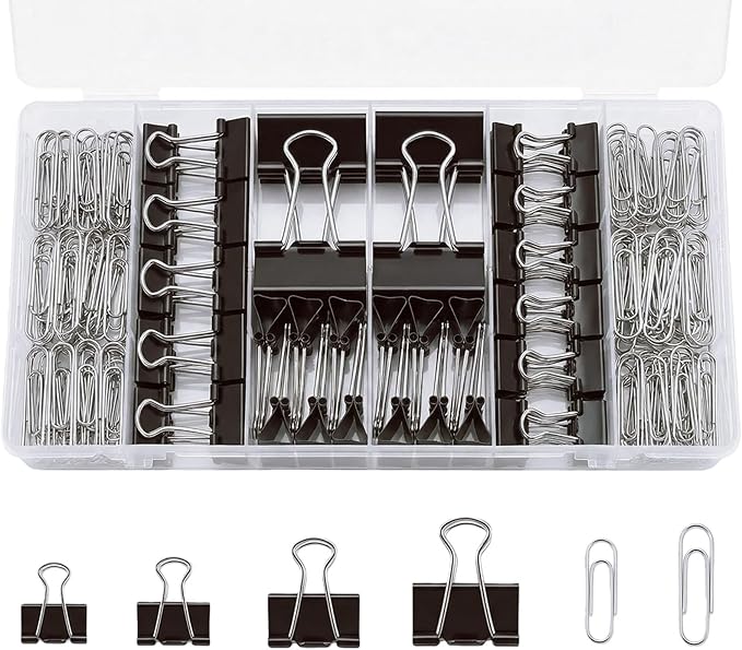 276Pcs Paper Clips and Binder Clips Assorted Sizes，Black Binder Paper Clips by Unknown