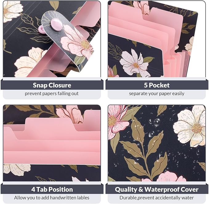 SKYDUE Accordion File Organizer, Floral Expanding File Folders - Image 3