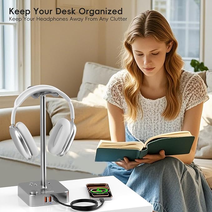 Headphone Stand with PD Fast Charger & QC3.0, Gaming Headset Holder with 3 USB - Image 2
