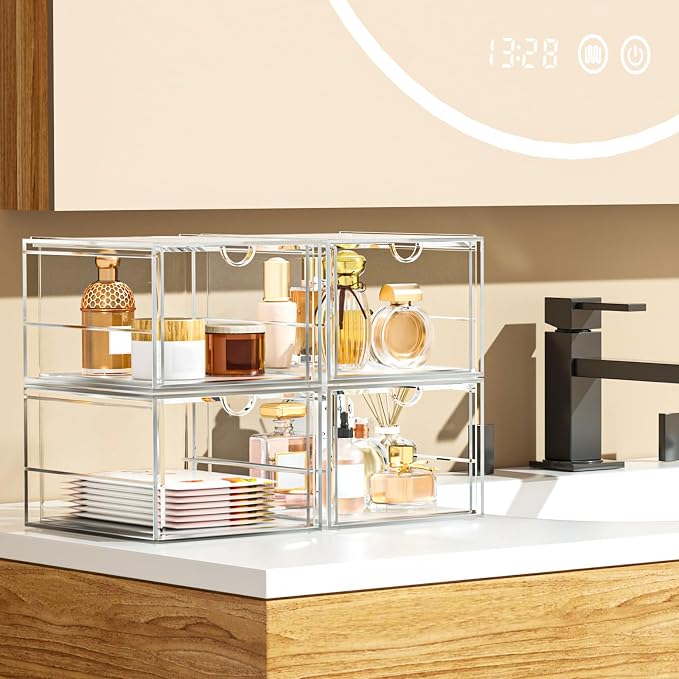 caktraie Acrylic Makeup Organizer, 4 Pack Drawer Organizer - Image 4