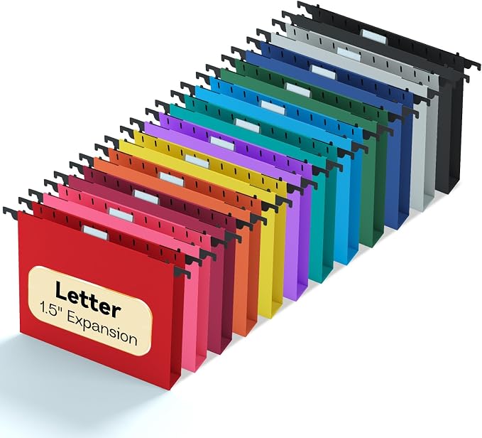 Plastic Heavy Duty Hanging File Folders, 1.5 Inch Expandable Letter Size Filing by NORDUN