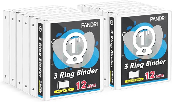 3 Ring Binder 1 Inch, PANDRI 12 Pack 1-Inch Binder Fits Letter Size 8.5'' x by PANDRI