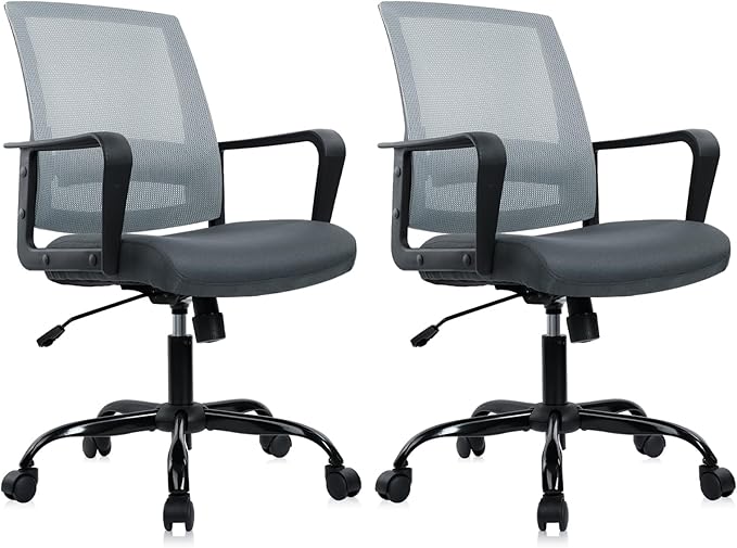 CLATINA Ergonomic Office Desk Chair - Mesh Office Chair with Adjustable Lumbar Support, Rolling Comfortable Computer Task Chairs with Arms for Home Conference-Gray, 2 Pack-DeskLoop Office