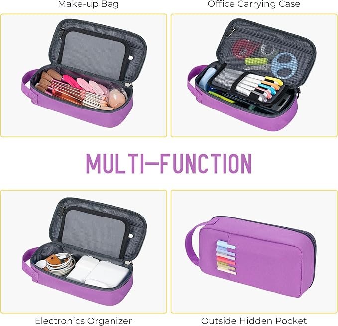 ECHSRT Big Pencil Case, Aesthetic Portable Zipper Pencil Bag with Hidden Pocket, Special Pouch for Men Women Adults, Stationery Organizer Pen Cases for Office Travel, Purple-DeskLoop Office