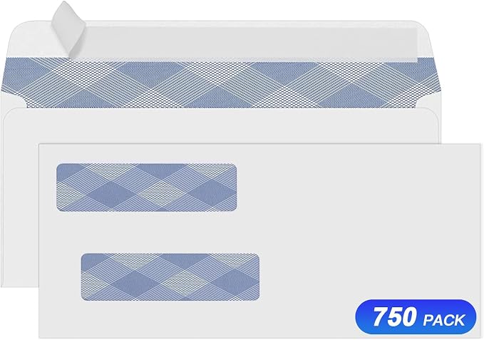 750#8 Self Seal Business Envelopes, PANDRI No.8 Double Window Design by PANDRI