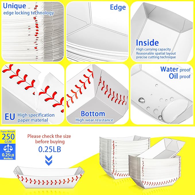 200 Pack 1/4Lb Paper Food Boat Trays, Baseball Birthday Decorations Baseball - Image 3
