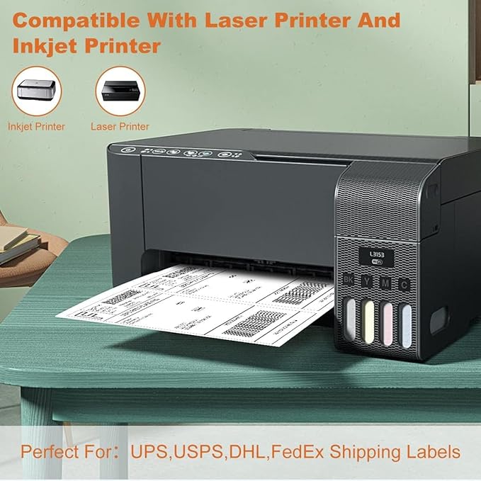 BESTEASY 200 Half Sheet Self Adhesive Shipping Labels, Laser/Ink Jet White - Image 5