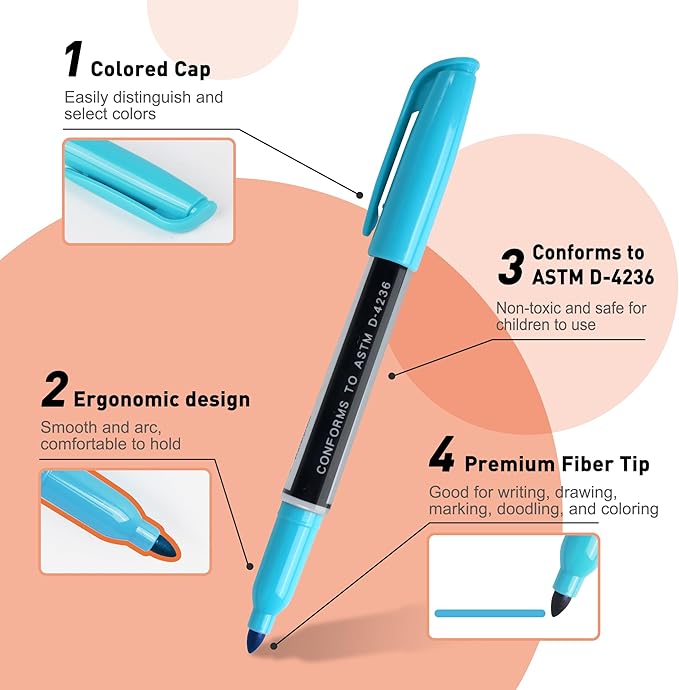 Permanent Markers 72 Assorted Colors - Waterproof Colored Pens Set 45 Fine Tip, 8 Ultra Fine, 8 Chisel Tip, 6 Neon, 5 Metallic Markers Home Office School Supplies for Kids, Adults Coloring-DeskLoop Office