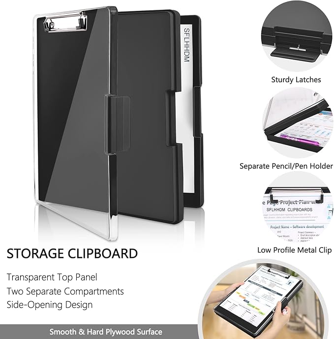 SFLHHDM Clipboard with Storage, Heavy Duty Clip Boards 8.5x11 with 2 Storage - Image 3