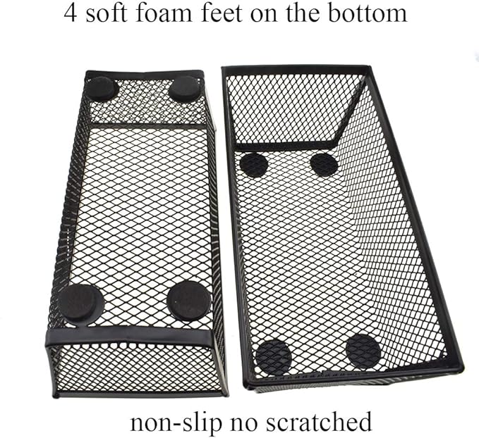 HAHIYO Stackable Mesh Tray Cup 6 x 3 x 2 inches Sturdy Container for Desk Drawer Organizer Collection for Home Office School kitchen Soft Foam Feet No Sharp Edges 2 Pack Black-DeskLoop Office