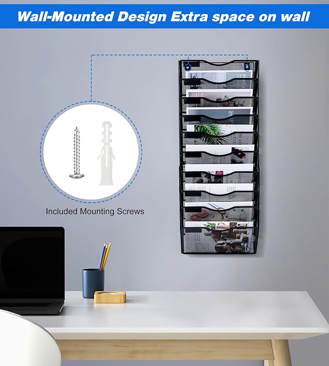 Solinxe Wall File Holder, 10 Pockets Hanging File Folder, Paper Organizer - Image 2