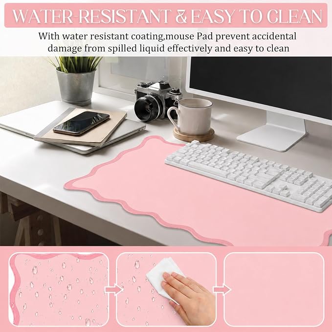 Hahafelt Scalloped Desk Mat Large Desk Pad Cute Coquette Table Mat Back to - Image 5