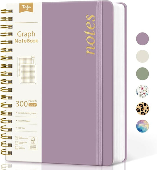 Spiral Graph Paper Notebook Journal for Work, 300 Pages, Thick B5 (7.1"x10") Grid Journals for Women & Writing, Hardcover Notebook for Note Taking, Perfect for Work School Note Taking Business, Purple-DeskLoop Office