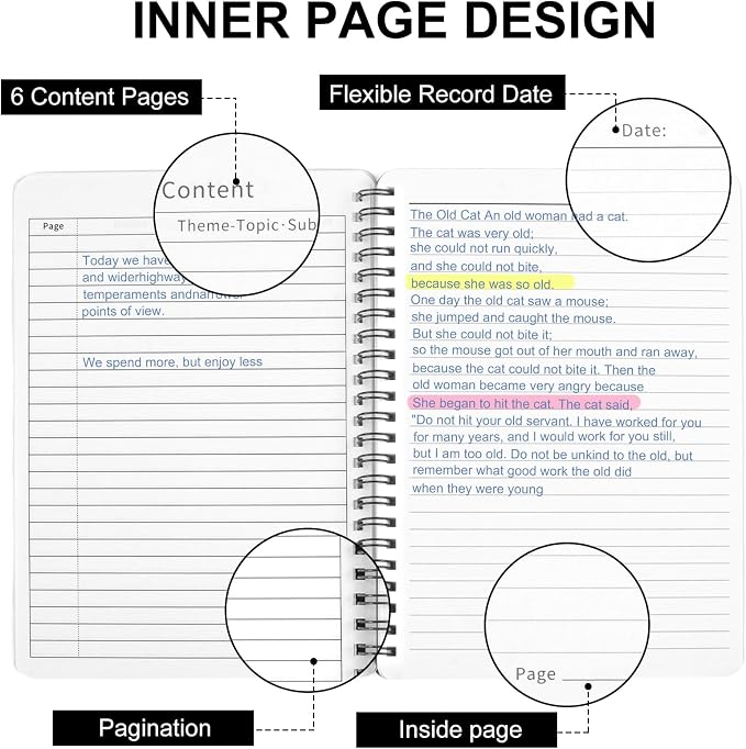 Utron Spiral Notebook For Women & Men, 5.9 x 8.3” College Ruled Notebook For - Image 4