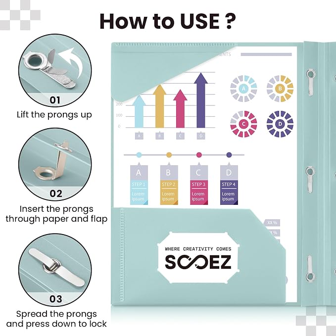 Sooez Plastic Folders with Pockets and Prongs, 6 Pack Pocket Folders with Prongs - Image 5