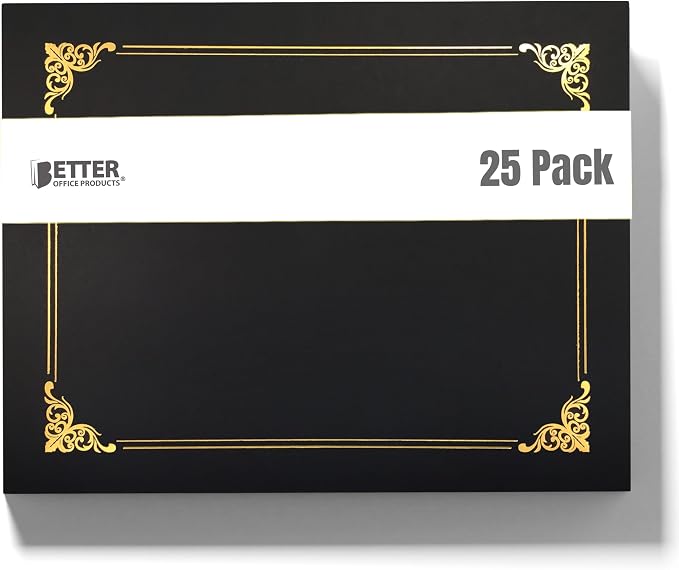 Better Office Products 25 Pack Black Certificate Holders, Diploma Holders by BetterOfficeProducts