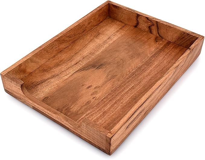EDHAS Letter Trays & Stacking Supports Acacia Wood Desk Document, File Folder - Image 2