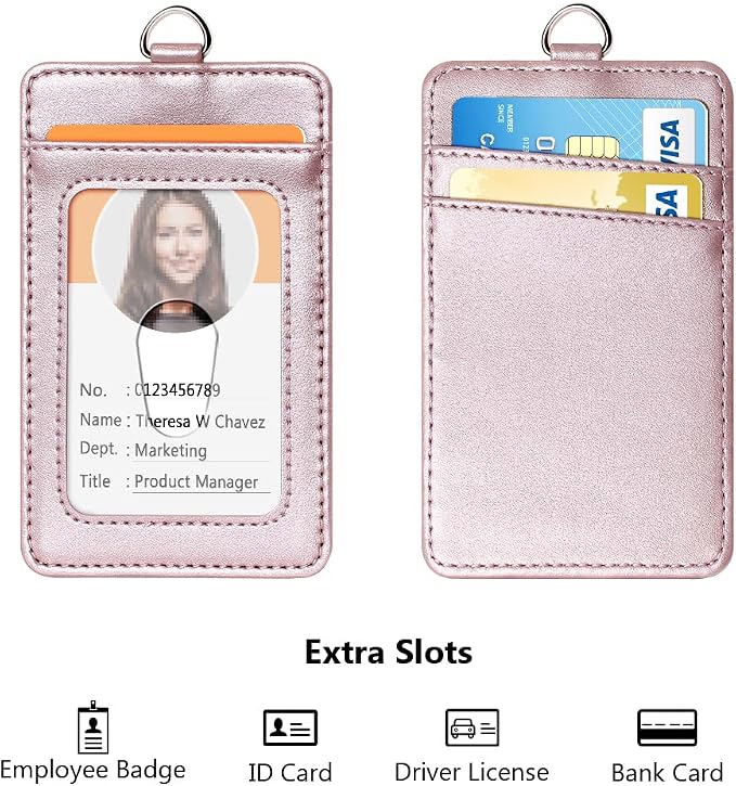 Leather Badge Holder and Adjustable Retractable Lanyards, Quick Release Buckle - Image 3