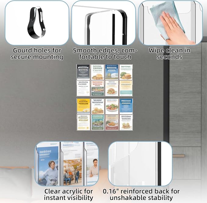 Acrylic Brochure Pamphlet Holder, 16 Magazine Holders, Trifold Flyer Rack - Image 3