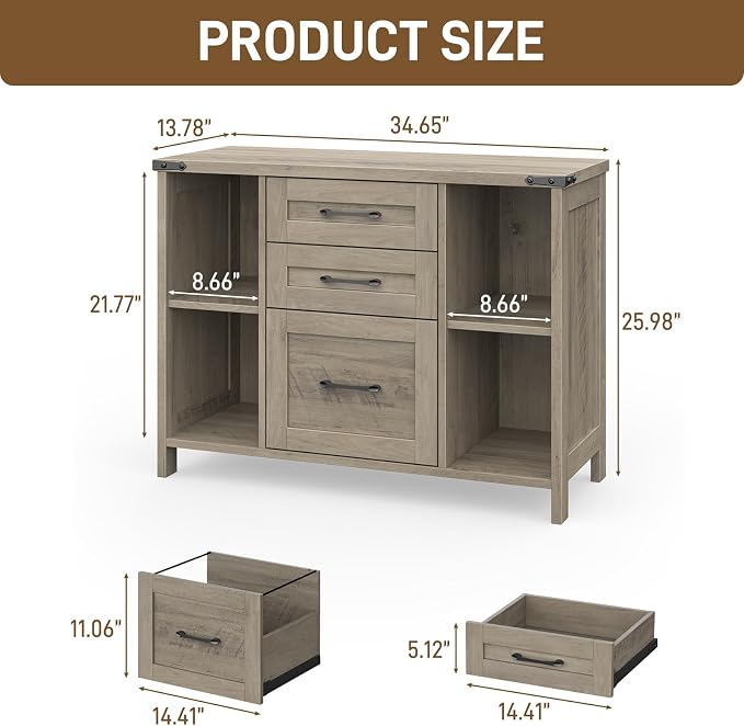 Vabches File Cabinet with 3 Drawers, Farmhouse Lateral File Cabinet Fits Files - Image 2