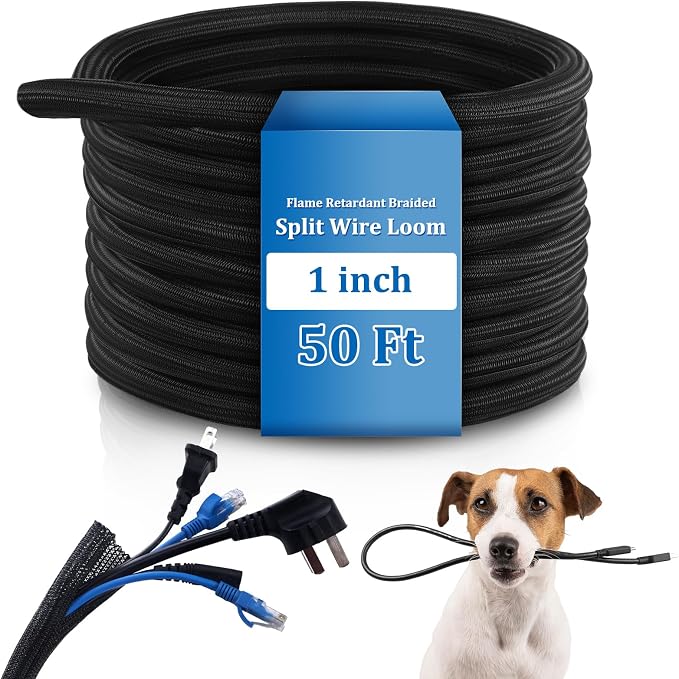 Pangda 50ft Split Wire Loom Tubing Flame Retardant Braided Cable Sleeve Split by Pangda