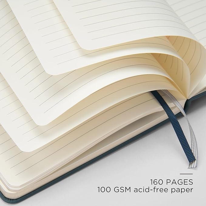 A5 Lined Leather Journal and Pen Set, Hardcover Notebook with Pen, 160 Pages 100gsm Thick Ruled Paper for Men Women, for Work, Business, School or Home Writing, 5.7'' x 8'', Gift Box Included(Green)-DeskLoop Office