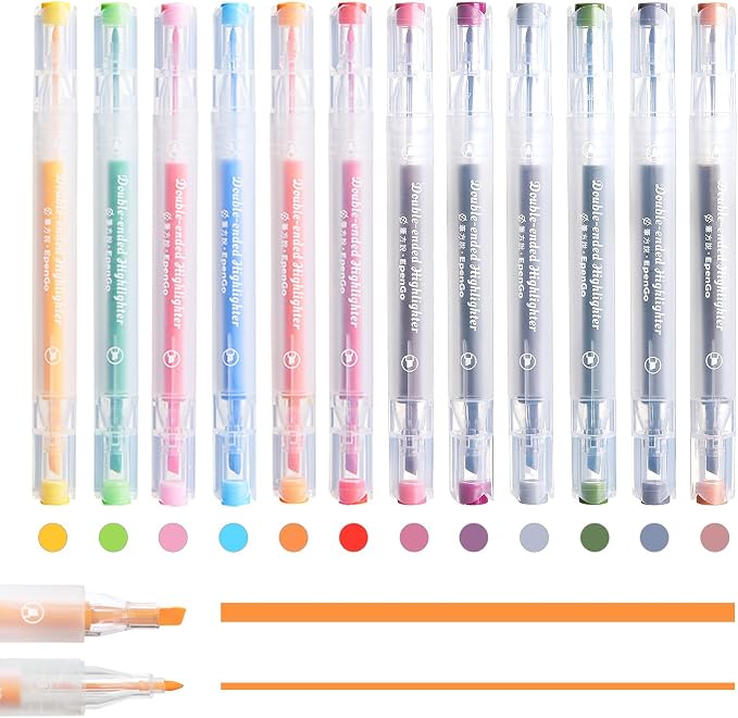 Bible Highlighters No Bleed, Double-Ended 12 Pack Assorted Pastel Colors by Unknown