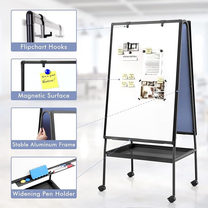 MAKELLO Rolling Whiteboard on Wheels 36x24 in, Double Sided Mobile White Board - Image 3