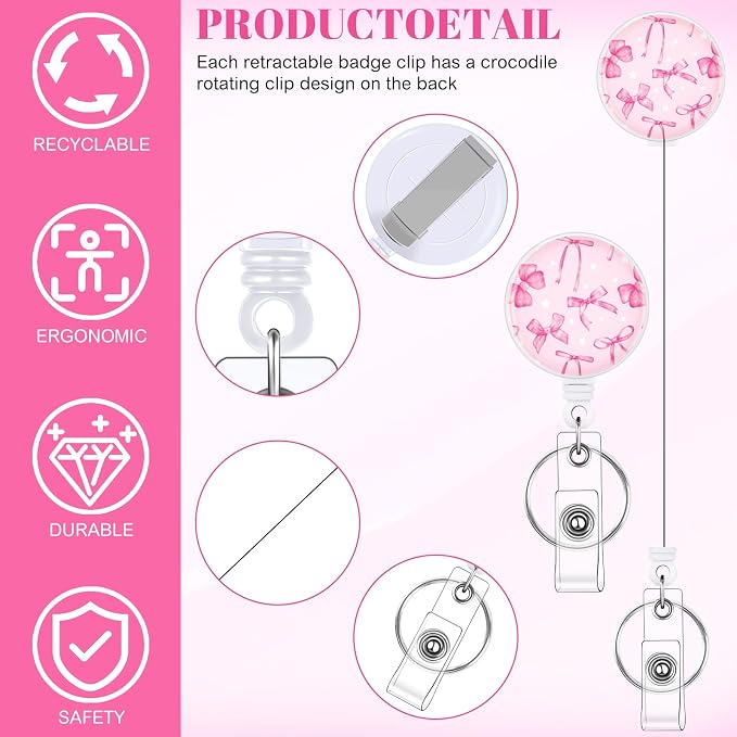 3 Set Bow Badge Holder with Valentines Day Badge Reel Retractable ID Badge - Image 3
