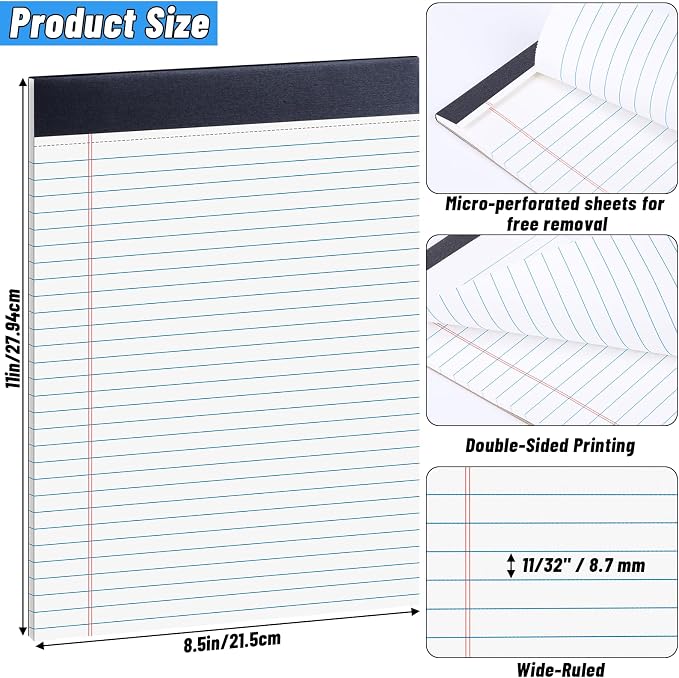 48 Pack Legal Pads Bulk, 8.5 x 11 Inch White Notepad, Note Pads Wide Ruled - Image 2