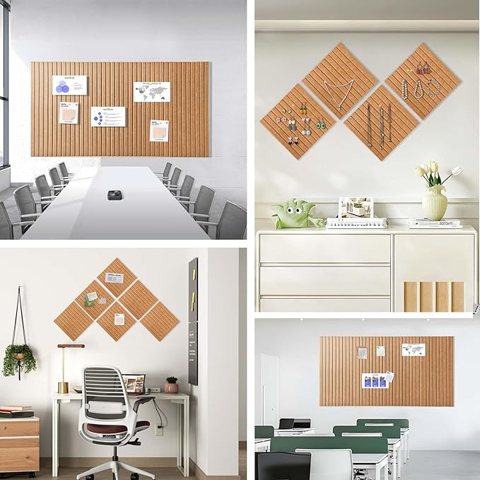 Large Cork Board for Office, 8 Pack Felt Wall Tiles with Slat Wall Paneling and Safe Removable Adhesive Tabs, Felt Bulletin Board Pin Board Cork Boards for Walls (Deep Camel)-DeskLoop Office