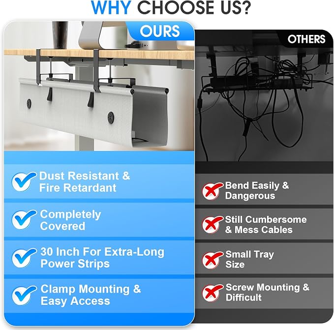 KIGJU Under Desk Cable Management Tray, 30-inch No-Drill Cord Organizer - Image 6