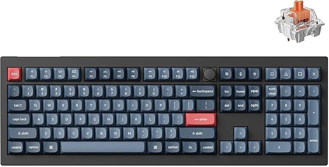 Keychron V6 Max Wireless Custom Mechanical Keyboard, 2.4 GHz Bluetooth 5.1 QMK Full-Size Layout RGB with Hot-swappable Silent Red Switch Compatible with Mac Windows Linux-DeskLoop Office