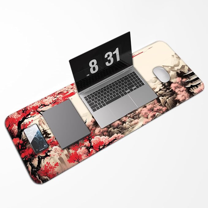Japanese Sakura Gaming Mouse Pad, Non-Slip Rubber Base, Stitched Edges - Image 5