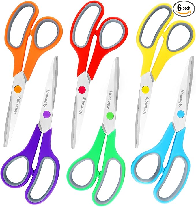 Scissors, Hnncugty 8" Scissors All Purpose Bulk Set of 6-Pack, Sharp Shears by Hnncugty