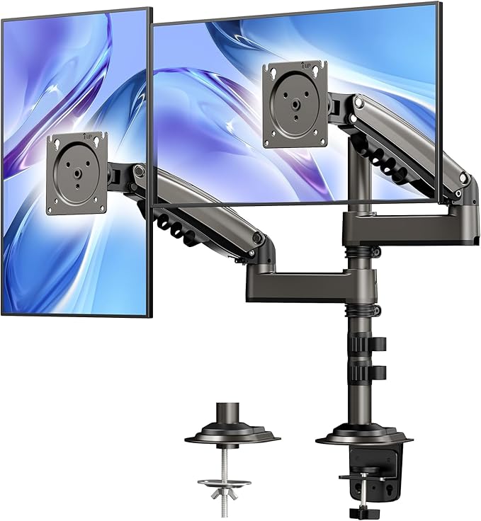 HUANUO 17-32 Inch Dual Monitor Stand, Gas Spring Dual Monitor Mount, Monitor Stand 2 Monitors, Ergonomic Adjustable Tilt/Swivel/Rotate, Weight Max 19.8 lbs, VESA 75/100mm-DeskLoop Office