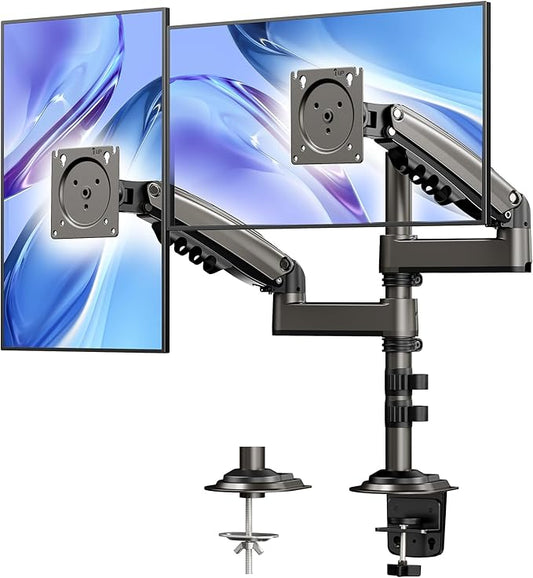 HUANUO 17-32 Inch Dual Monitor Stand, Gas Spring Dual Monitor Mount, Monitor Stand 2 Monitors, Ergonomic Adjustable Tilt/Swivel/Rotate, Weight Max 19.8 lbs, VESA 75/100mm-DeskLoop Office