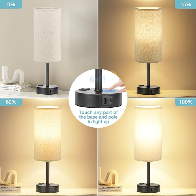 Fenmzee Beige Touch Table Lamp for Bedroom - Image 2