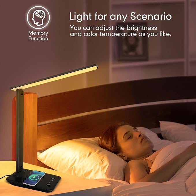 White crown LED Desk Lamp with 15W Wireless Charger & USB Port, Dimmable Table - Image 5