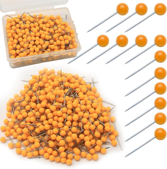 500Pcs Orange Map Pins, 1/8 Inch Map Tacks, Round Ball Head Map Push Pins by Auvotuis