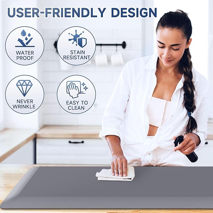 4/5 Inch Thick Kitchen Mat Anti Fatigue Mat Kitchen Rugs Kitchen Decor Non-Slip, Stain Resistant, Waterproof Kitchen Mats Desk Mat for Kitchen, Office, Workshop, Grey, 17'' x 60''-DeskLoop Office
