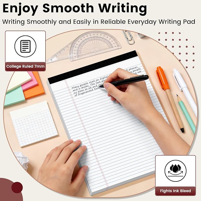 Legal Pads 8.5 x 11 Notepad, 4 Pack White Note Pads, College Ruled Notepads 8.5 - Image 5