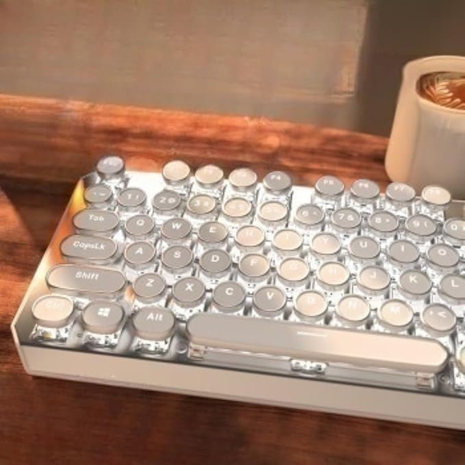 EWEADN Wireless Mechanical Typewriter Keyboard,80% Layout with White Backlit, Anti-Ghosting, Blue Switch Bluetooth/2.4GHz/USB-C Aesthetic Keyboard-White-DeskLoop Office