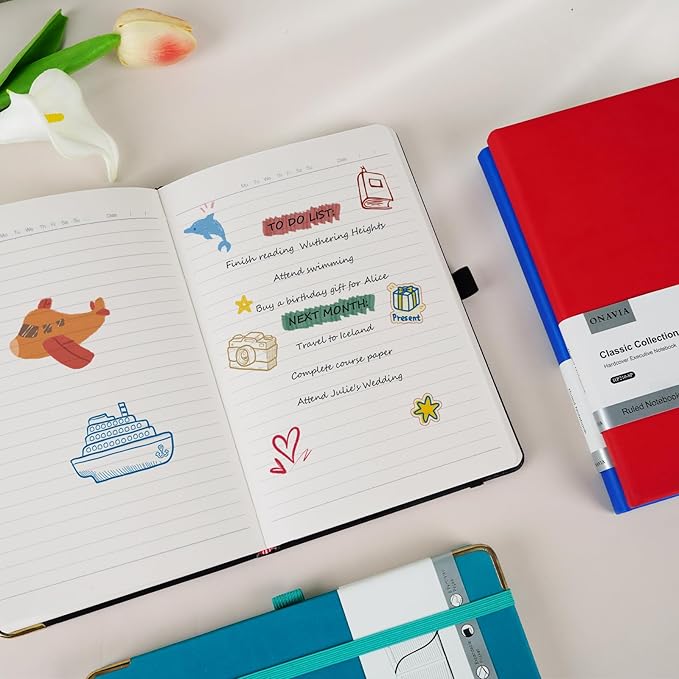 A5 Lined Journal Notebook - 100 GSM Thick Paper, 4 Pack Hardcover Journaling Notebooks for Writing, Work, Travel, School, College Ruled Journals for Women Men, PU Leather Note Books, 5.5”x8.3”-DeskLoop Office